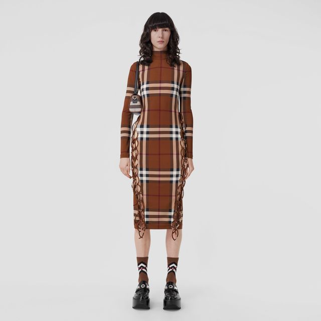 BURBERRY Checked Stretch-Jersey Leggings in Brown