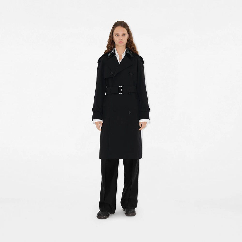 Long Detachable Collar Gabardine Trench Coat in Black - Women, Cotton | Burberry® Official