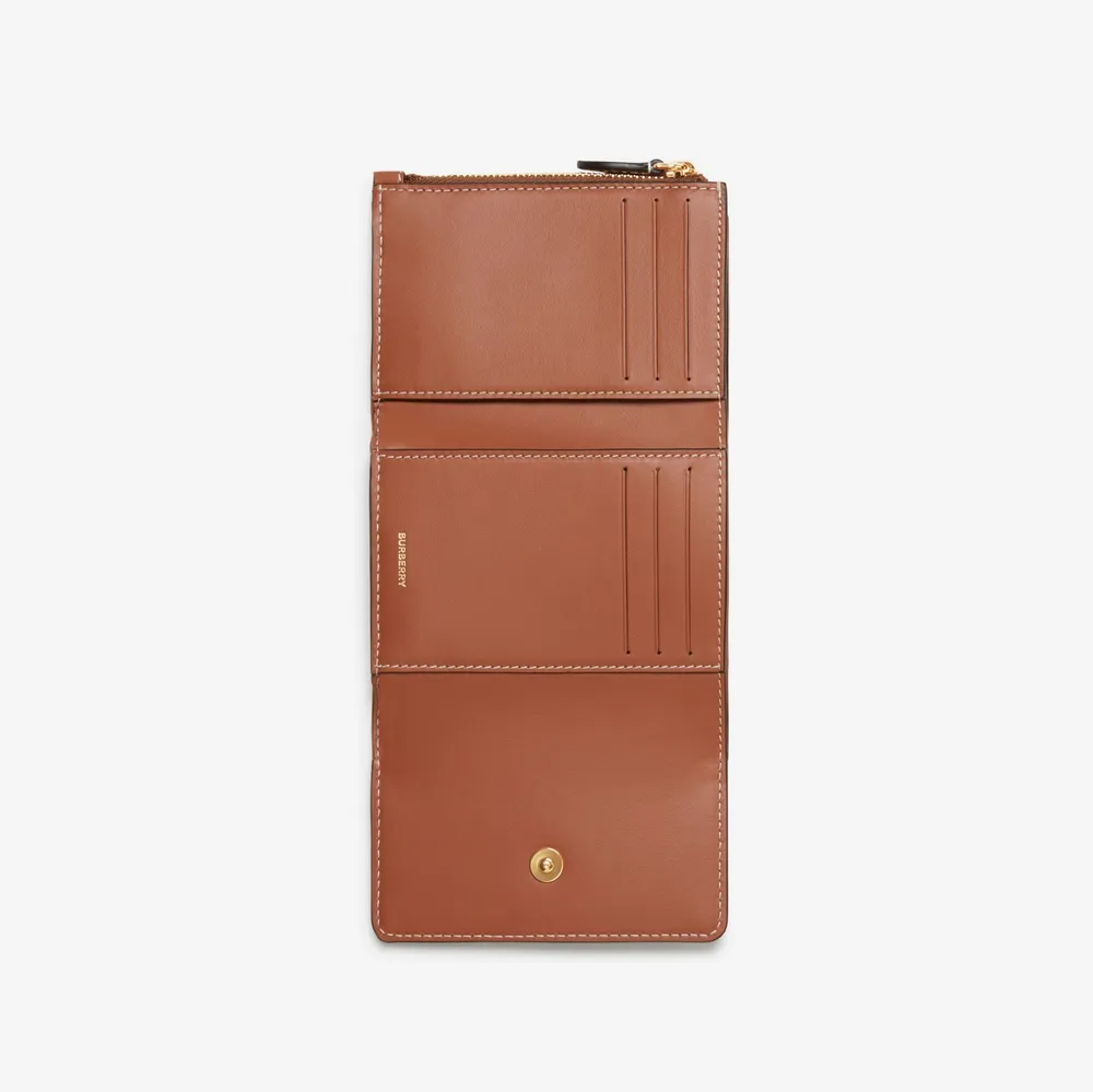 Check and Leather Folding Card Case in Archive Beige - Men