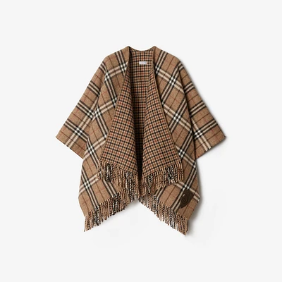 Reversible Check Cashmere Wool Cape in Buzzard/sand | Burberry® Official