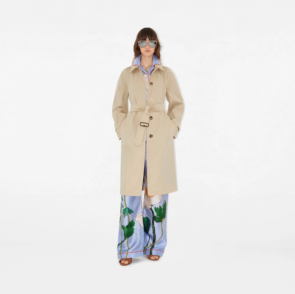 Long Highgrove Gabardine Car Coat in Nutmeg - Women, Cotton | Burberry® Official