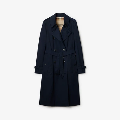 Long Chelsea Heritage Trench Coat in Coal blue - Women, Cotton Gabardine | Burberry® Official