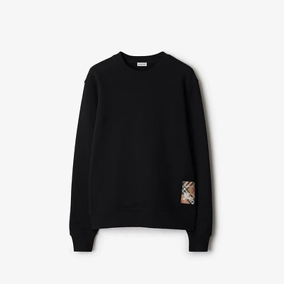 Check Label Cotton Sweatshirt in Black - Men | Burberry® Official