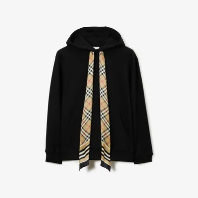 Scarf Tie Cotton Hoodie in Black - Women | Burberry® Official