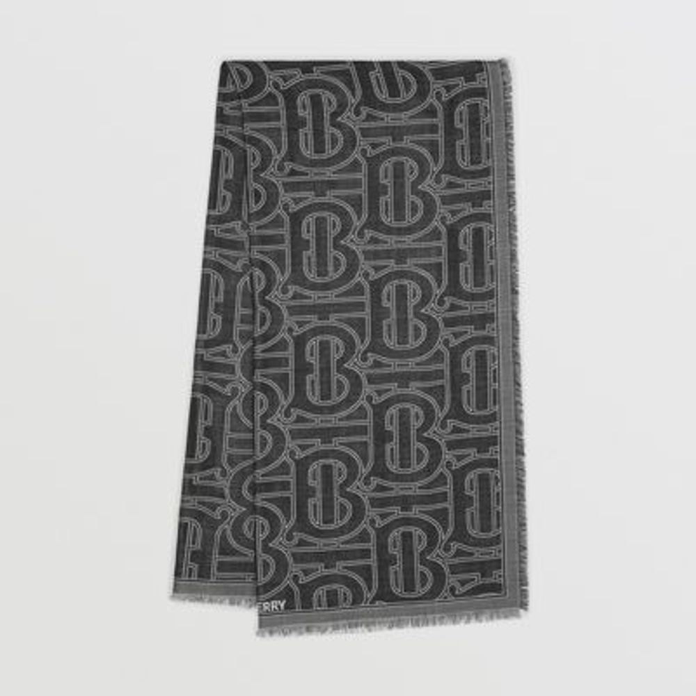 Monogram Lightweight Silk Wool Jacquard Scarf in Black | Burberry United States
