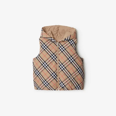 Reversible Check Padded Nylon Gilet in Sand | Burberry® Official