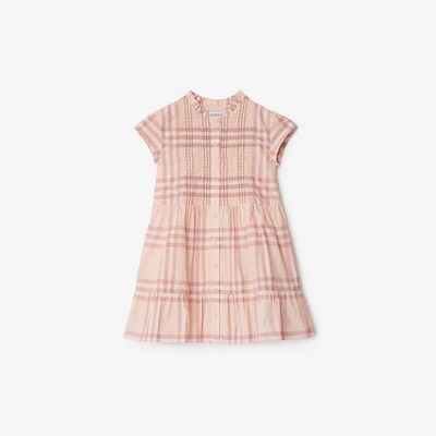 Check Cotton Poplin Dress in Shell | Burberry® Official