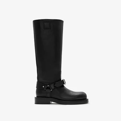 Leather Saddle High Boots in Black - Women | Burberry® Official