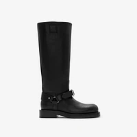 Leather Saddle High Boots in Black - Women | Burberry® Official