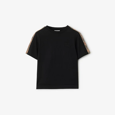 Check Trim Cotton T-shirt in Black | Burberry® Official