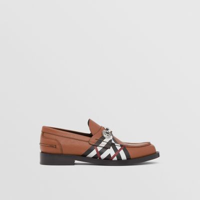 Logo Detail Chevron Check Leather Loafers Birch Brown - Women | Burberry® Official