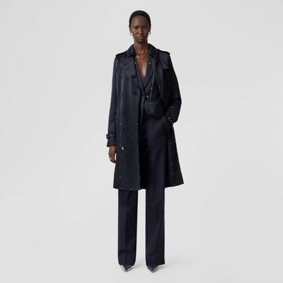 Crystal Detail Long Kensington Trench Coat - Exclusive Capsule Collection Dark Charcoal Blue Women | Burberry® Official