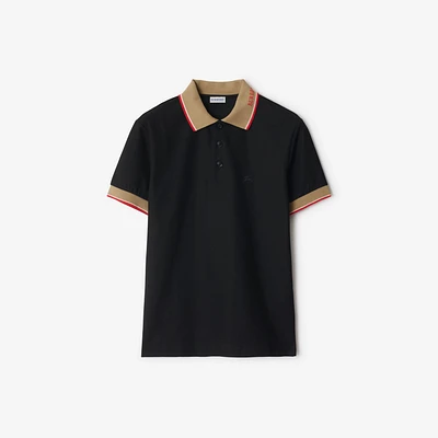 Logo Collar Cotton Polo Shirt in Black - Men | Burberry® Official