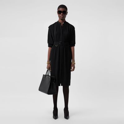 Long-sleeve Epaulette Detail Silk Georgette Dress Black - Women | Burberry® Official