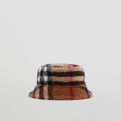 Reversible Check Fleece Bucket Hat Birch Brown | Burberry® Official