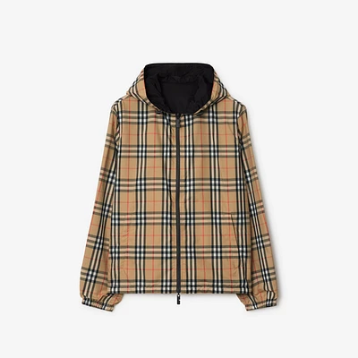Reversible Check Hooded Jacket in Sand - Men | Burberry® Official