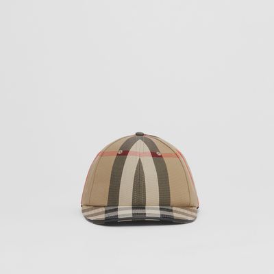 Logo Detail Exaggerated Check Cotton Baseball Cap Archive Beige | Burberry® Official