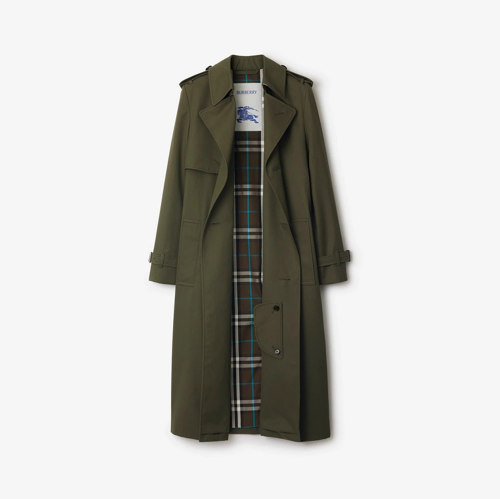 Long Cotton Blend Trench Coat in Military - Women | Burberry® Official