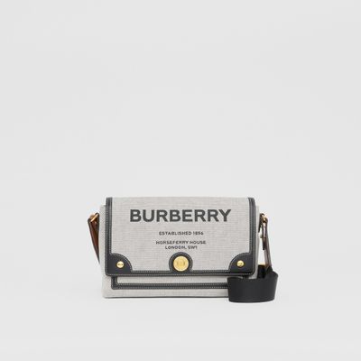 Horseferry Print Canvas Note Crossbody Bag in Black/black/tan - Women | Burberry® Official
