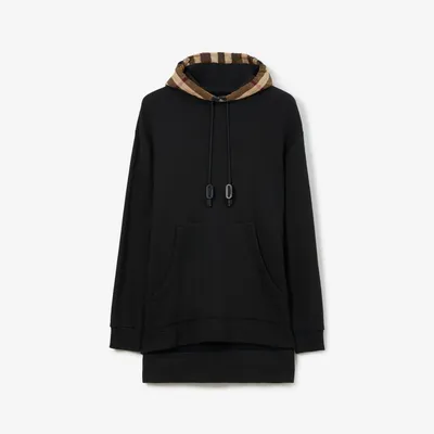 Check Hood Cotton Hoodie in Black - Men | Burberry® Official