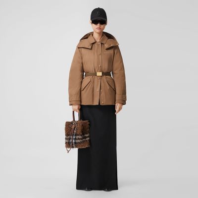Detachable Hood Cotton Gabardine Belted Jacket Dusty Caramel - Women | Burberry® Official