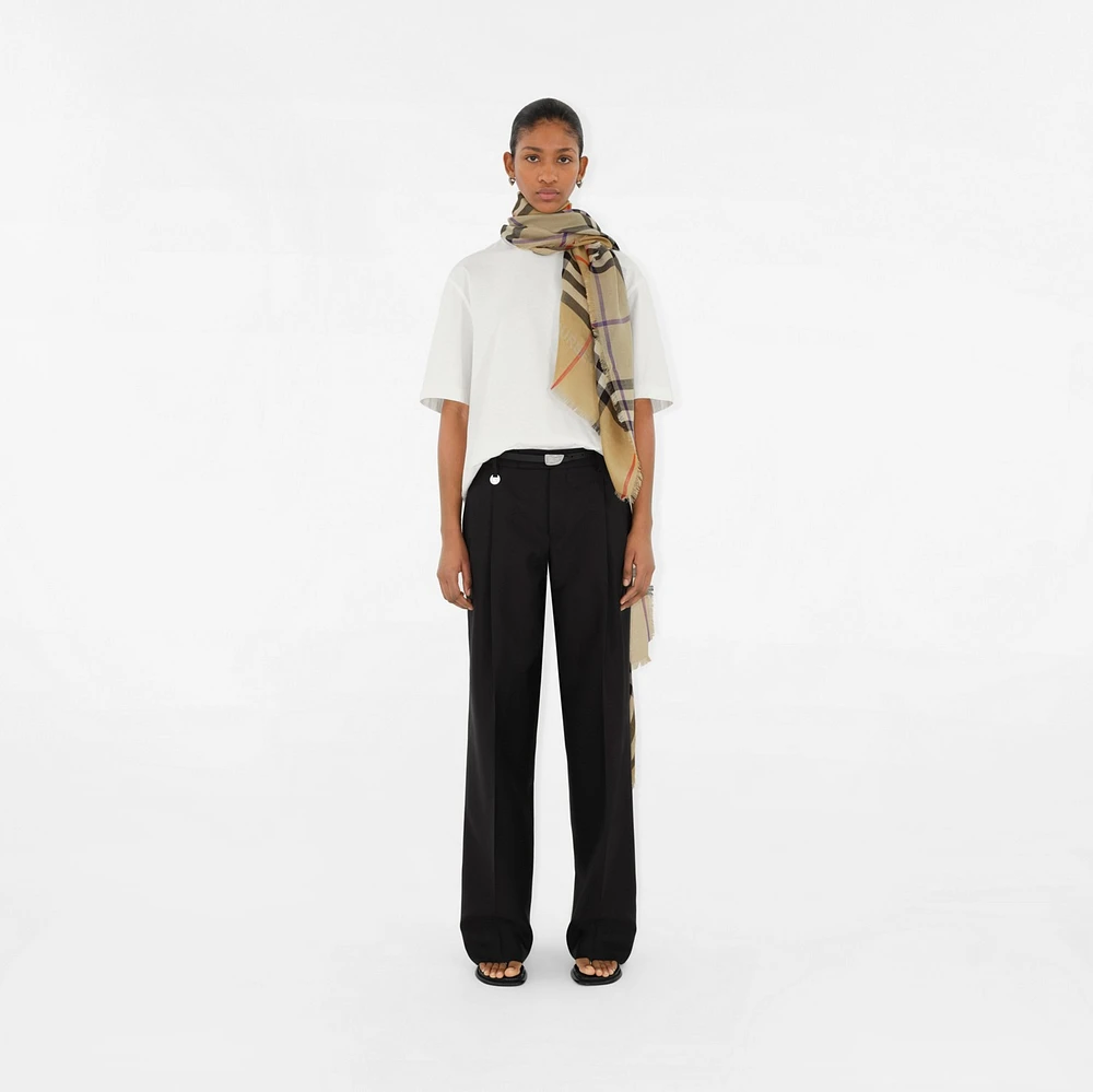 Wide Reversible Check Wool Silk Scarf in Sand/lichen | Burberry® Official