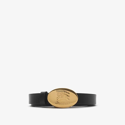 Thin Reversible Leather Oval Knight Stamp Belt​ in Black/hazel - Women | Burberry® Official