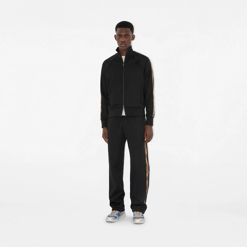 Check Trim Cotton Blend Track Pants in Black - Men | Burberry® Official