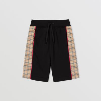 Check Panel Cotton Shorts Black | Burberry® Official