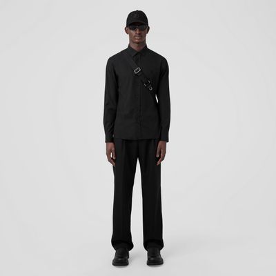 Slim Fit Monogram Motif Stretch Cotton Poplin Shirt Black | Burberry® Official