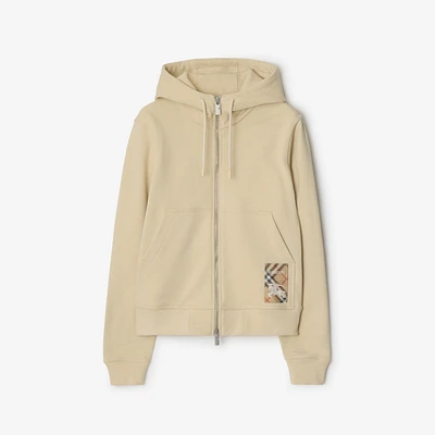 Check Label Cotton Zip Hoodie in Nutmeg - Women | Burberry® Official