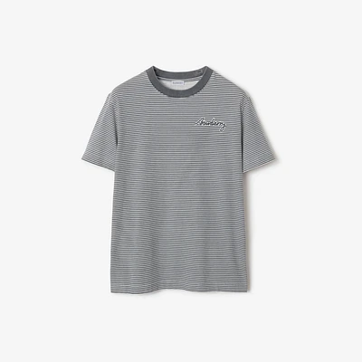 Striped Cotton T-shirt in Magnet - Men | Burberry® Official