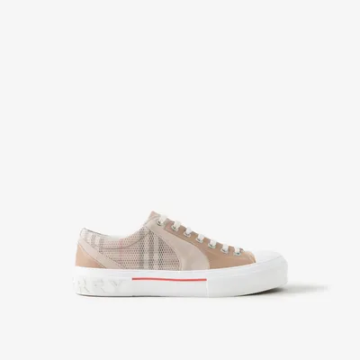 Vintage Check Mesh, Leather and Suede Sneakers Beige/archive Beige - Men | Burberry® Official