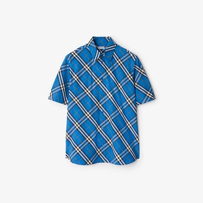 Regular Fit Check Cotton Shirt in Hyacinth - Men | Burberry® Official