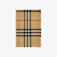 Wide Reversible Check Wool Silk Scarf in Sand/lichen | Burberry® Official