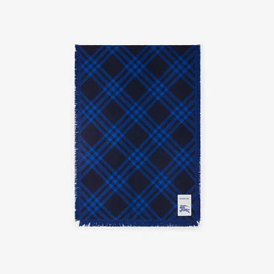 Wide Check Wool Silk Scarf in Ink/blue | Burberry® Official