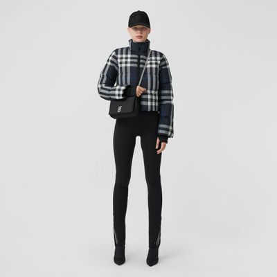 Night Check Cropped Puffer Jacket Dark Charcoal Blue/white - Women | Burberry® Official