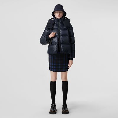Detachable Hood Nylon Puffer Jacket Coal Blue - Women | Burberry® Official