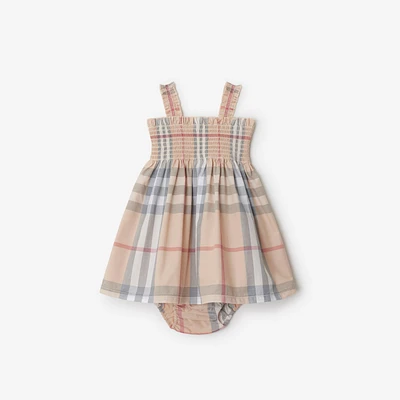 Check Cotton Dress with Bloomers in Pale stone - Children | Burberry® Official