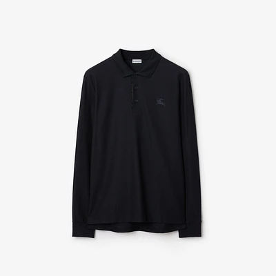 Long-sleeve Cotton Polo Shirt in Coal blue - Men | Burberry® Official