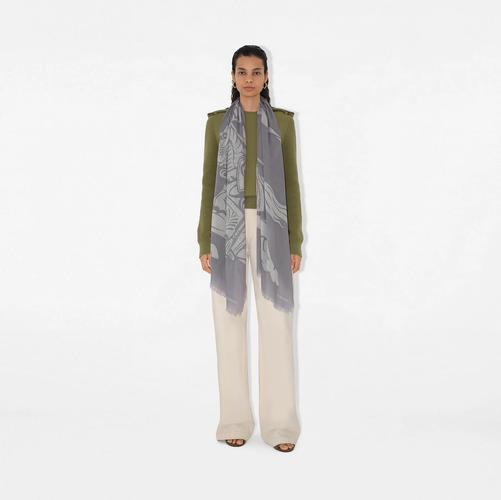 Wide EKD Wool Scarf in Mist | Burberry® Official