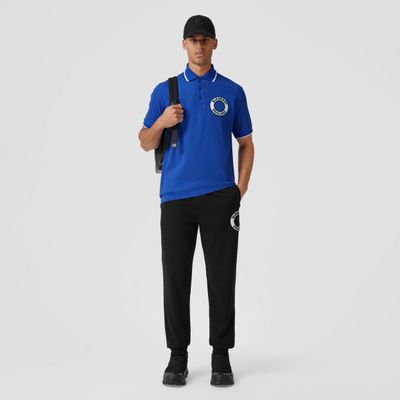Logo Graphic Cotton Piqué Oversized Polo Shirt Deep Royal Blue - Men | Burberry® Official