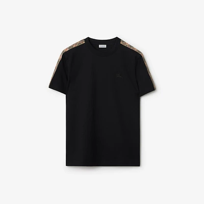 Check Trim Cotton T-shirt in Black - Men | Burberry® Official