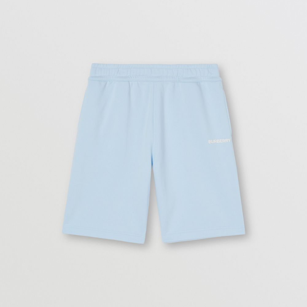 Logo Print Cotton Drawcord Shorts Pale Blue - Men | Burberry® Official