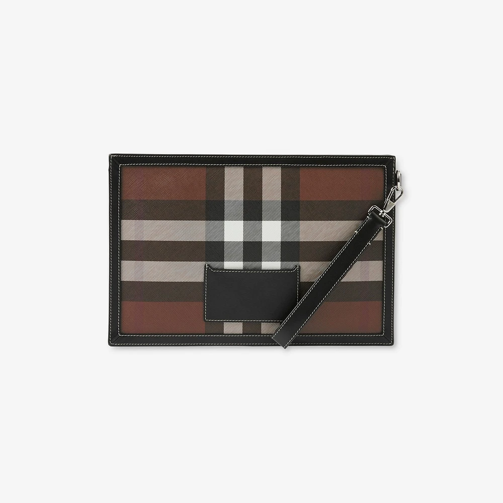 Check Zip Pouch in Dark birch brown - Men, Canvas | Burberry® Official