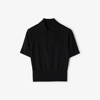 Cotton Blend Polo Shirt in Black - Women | Burberry® Official