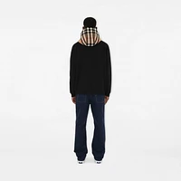 Check Hood Cotton Blend Zip Hoodie in Black/birch brown - Men | Burberry® Official