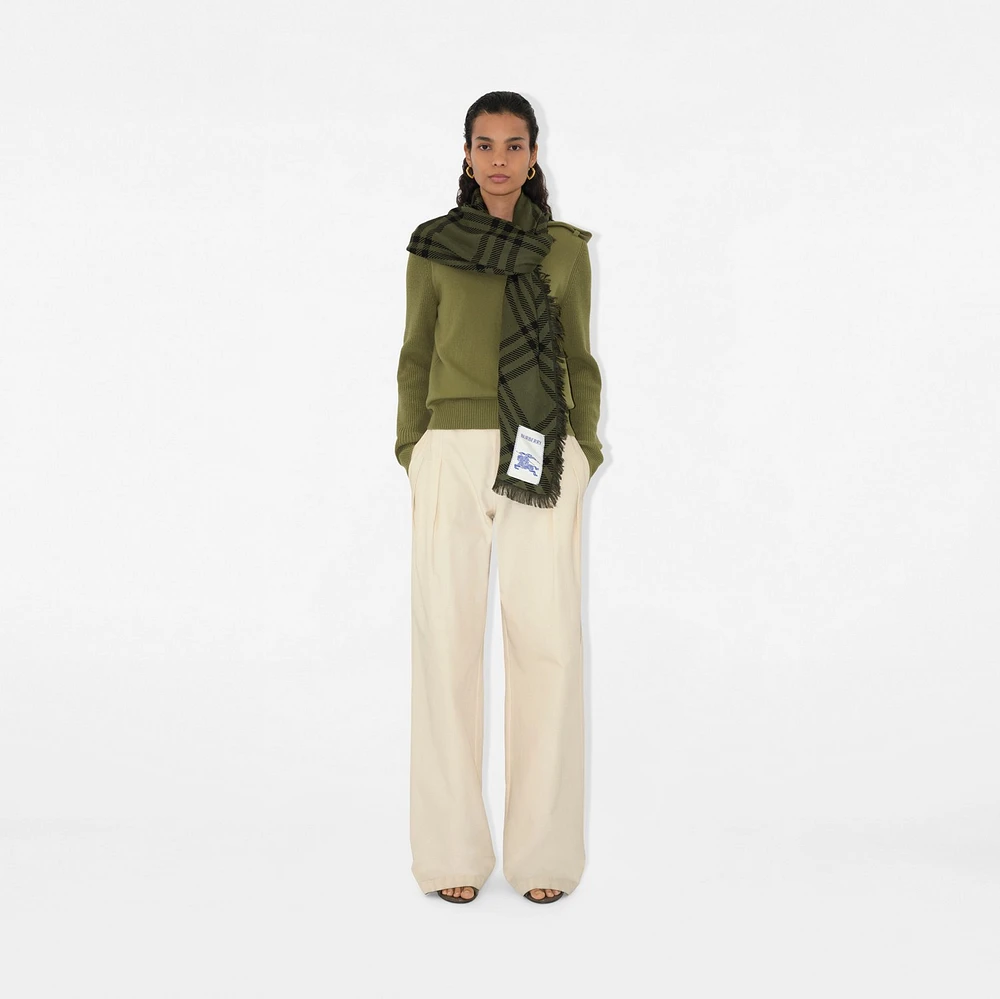 Wide Check Wool Silk Scarf in Shrub/black | Burberry® Official