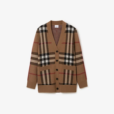 Check Wool Cashmere Cardigan in Birch brown - Women | Burberry® Official