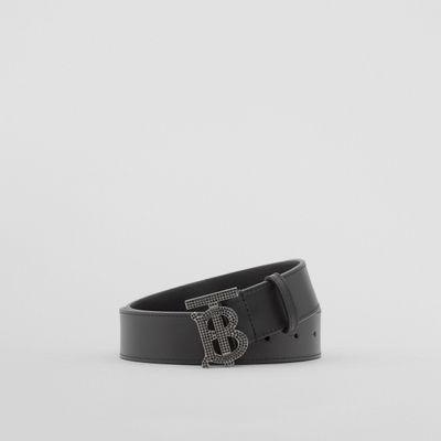 Crystal Monogram Motif Leather Belt Black/dark Graphite - Men | Burberry® Official